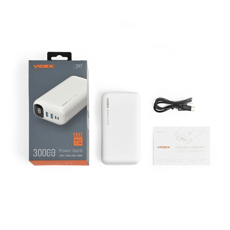 Повербанк 30000mAh VIDEX VPB-297 22.5W White/VPB-297-W