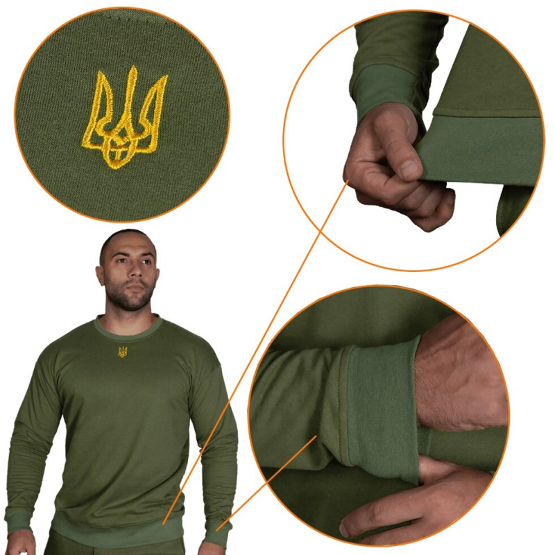 Світшот Basic Cotton Олива (золотий тризуб) (7407), M