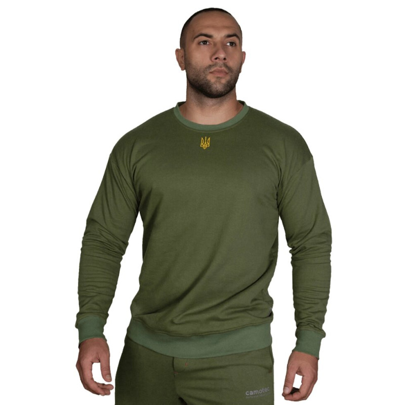 Світшот Basic Cotton Олива (золотий тризуб) (7407), M