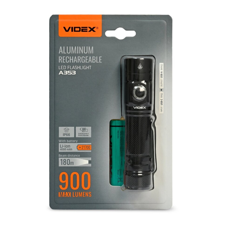 Портативний світлодіодний ліхтарик VIDEX VLF-A353 900Lm 5000K/VLF-A353