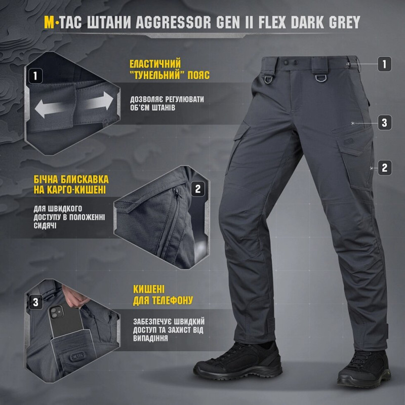 ШТАНИ M-TAC AGGRESSOR GEN II FLEX DARK GREY 34/34
