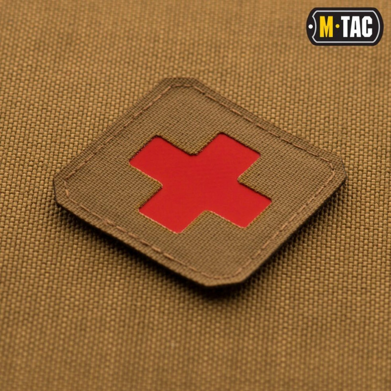 M-TAC НАШИВКА MEDIC CROSS LASER CUT COYOTE / RED